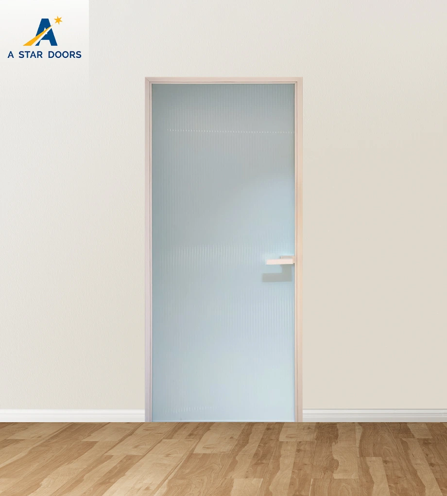 Slim Frame Aluminium Swing Door with Fluted Glass