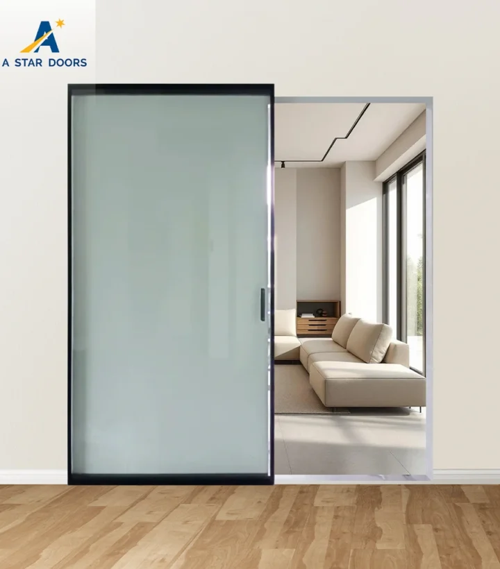 Aluminum Ghost Sliding Door with Tempered Glass