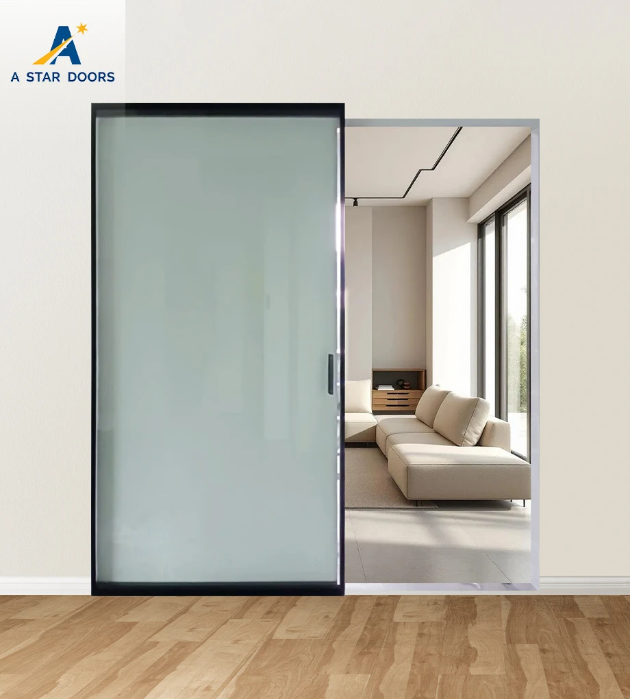 aluminum ghost sliding door with 8mm clear tempered glass