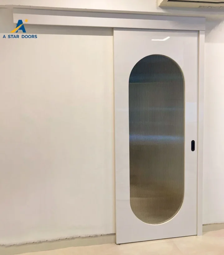 Top Hung Sliding Fluted Glass Door with Pelmet - 06