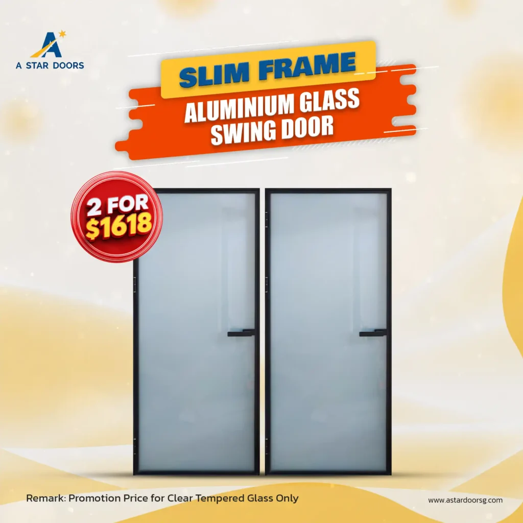 slim frame aluminium glass swing door promotion